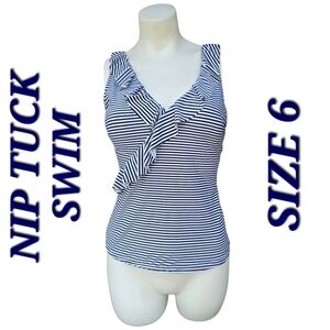 Nip Tuck Swim Navy & White Striped Tankini Top Sz 6